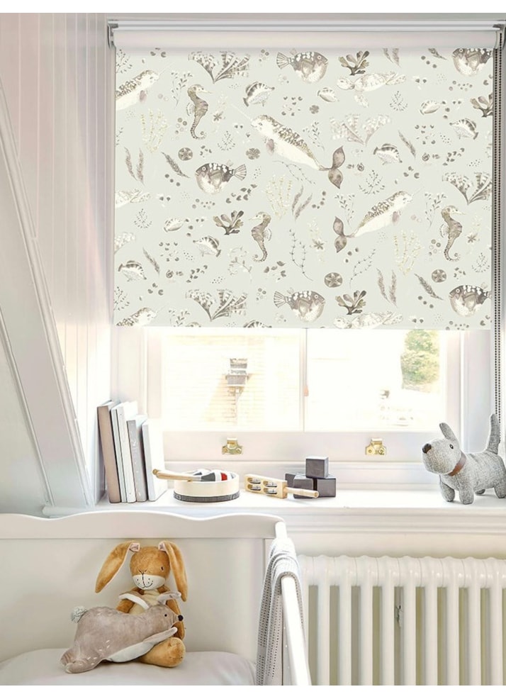 Enchanted Ocean Natural Cordless Spring Loaded Roller Blind