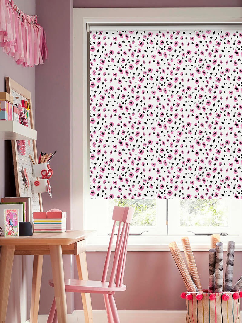 Leopard Print Blush Cordless Spring Loaded Roller Blind