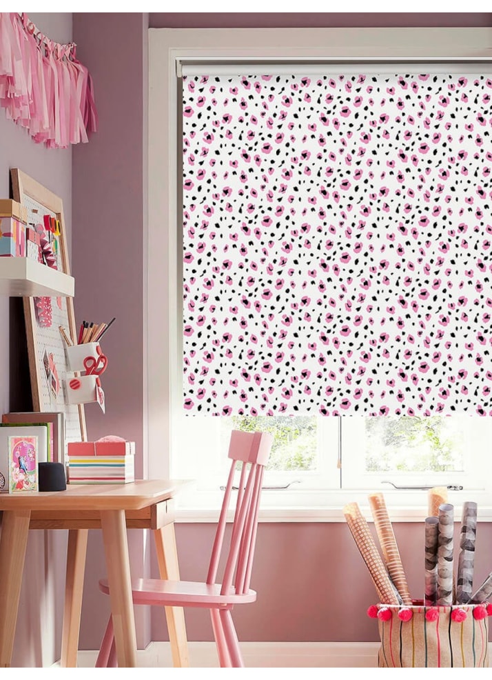 Leopard Print Blush Cordless Spring Loaded Roller Blind