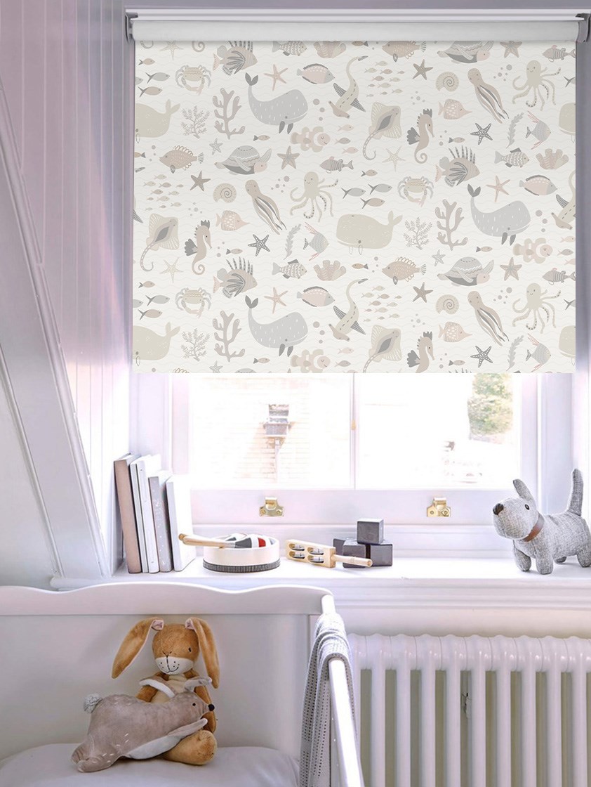 Under The Sea Natural Cordless Spring Loaded Roller Blind