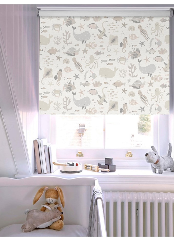 Under The Sea Natural Cordless Spring Loaded Roller Blind