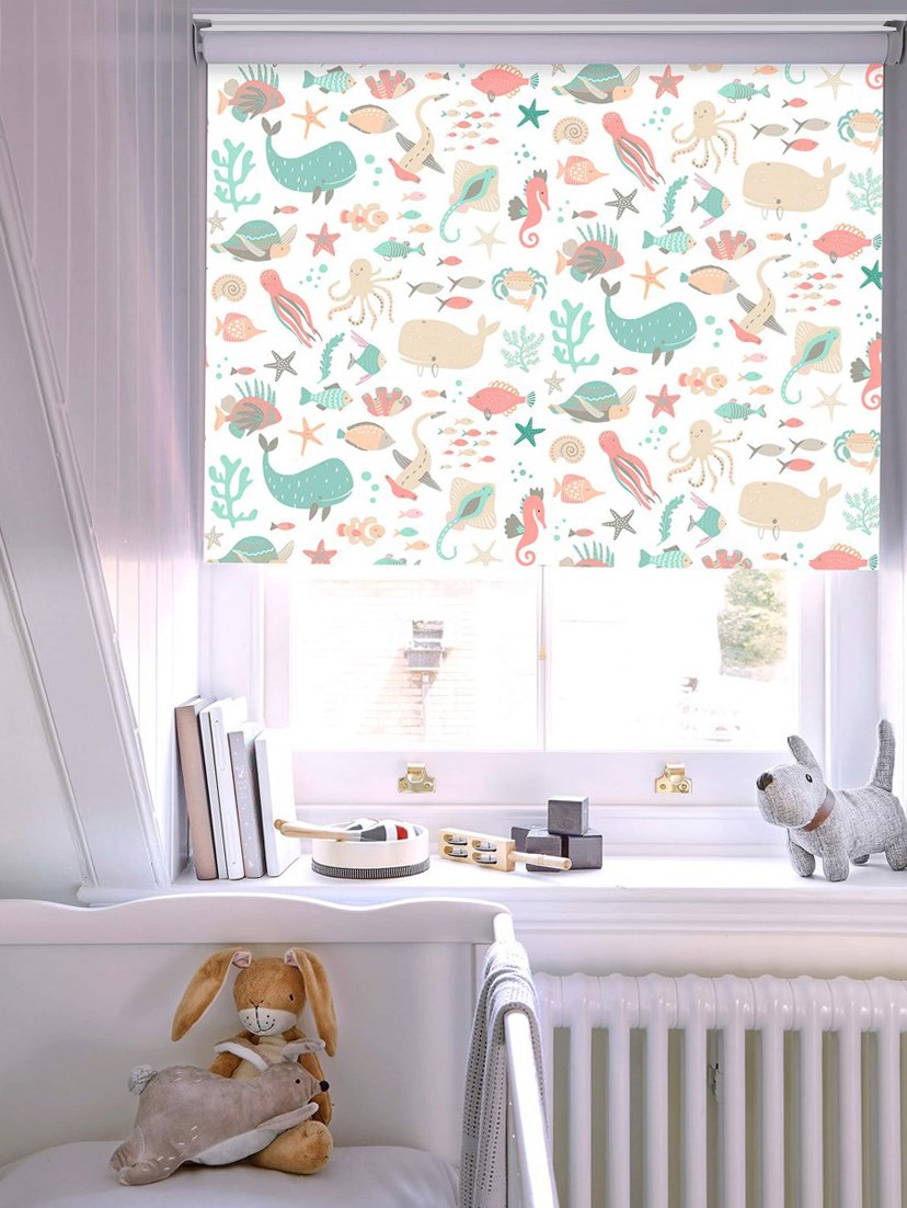 Under The Sea Pastel Cordless Spring Loaded Roller Blind