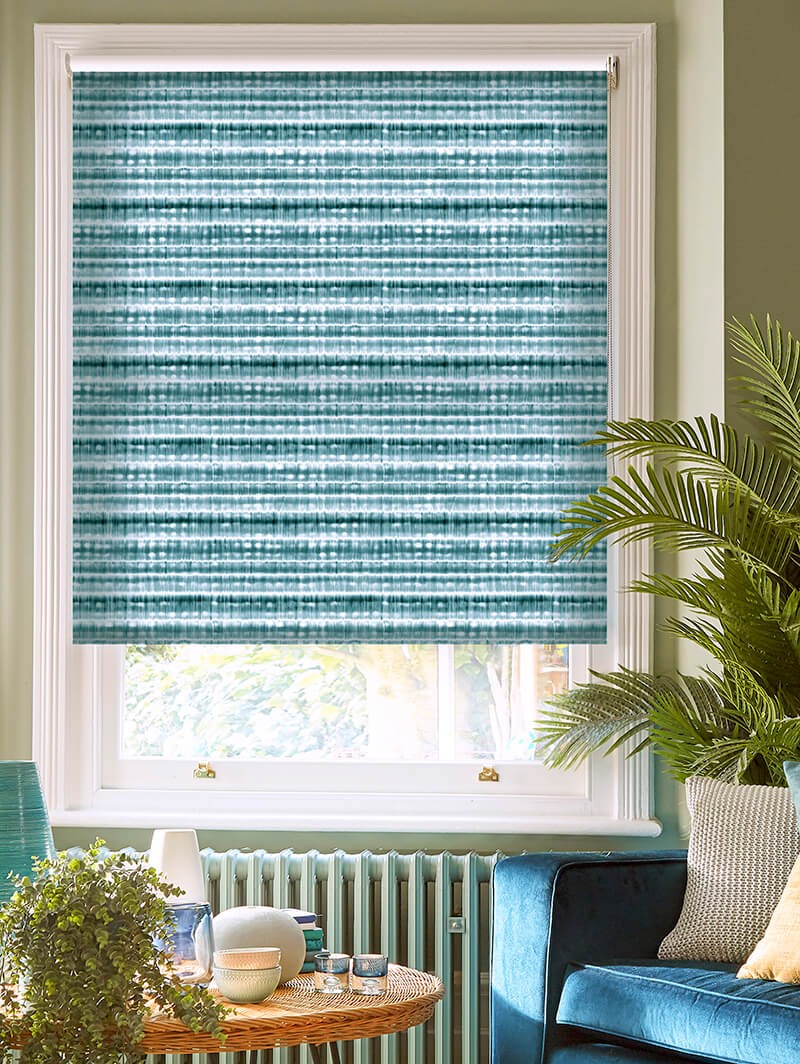 Shibori Stripe Teal Roller Blind