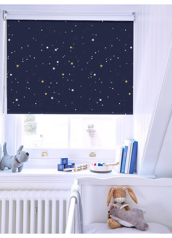 Starry Night Navy Blue Blackout Childrens Roller Blind