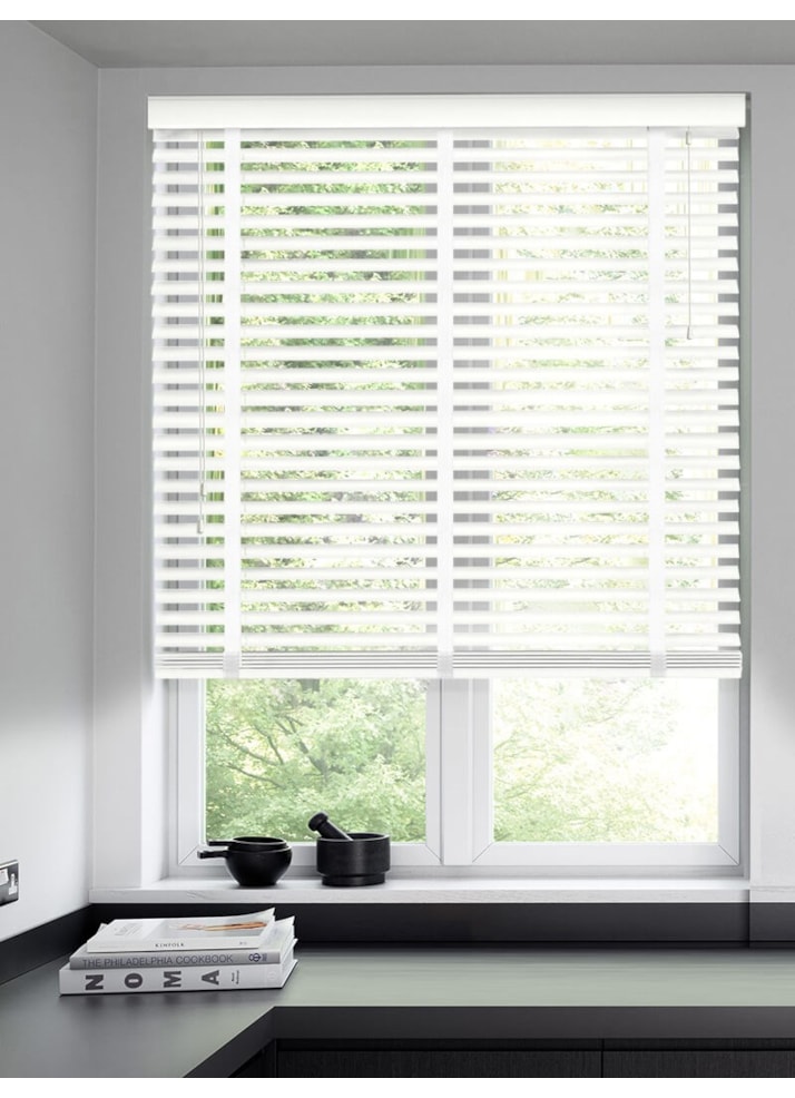 Clean White Faux Wood Venetian Blind With Tapes