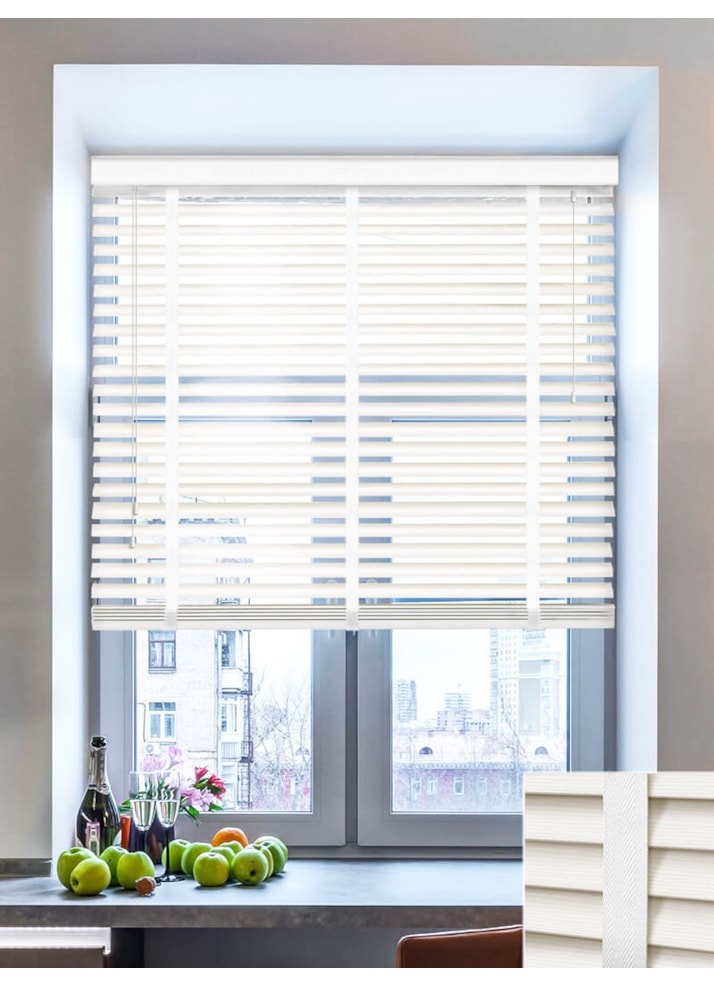 Clean White Wood Grain Faux Wood Venetian Blind With Tapes