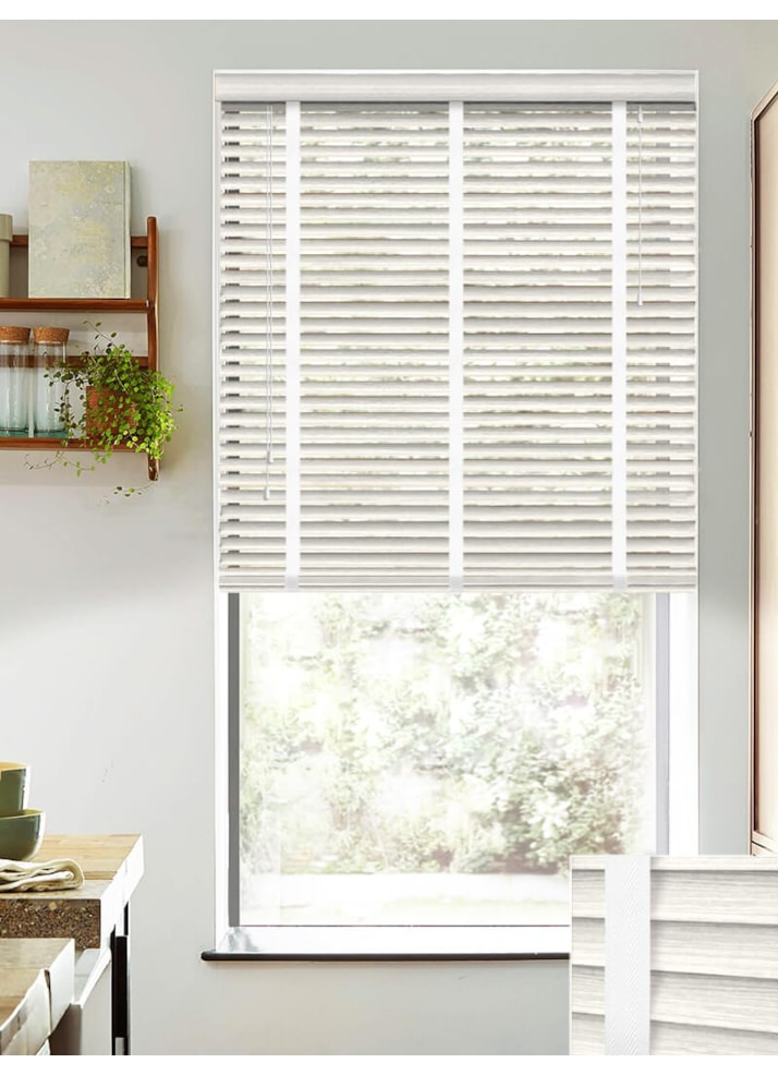 Glacier Grey Faux Wood Venetian Blind With White Tapes