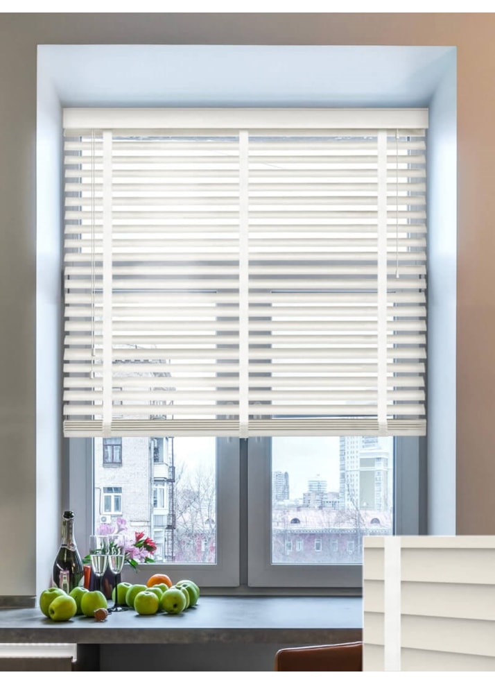 Off White Faux Wood Venetian Blind With Tapes