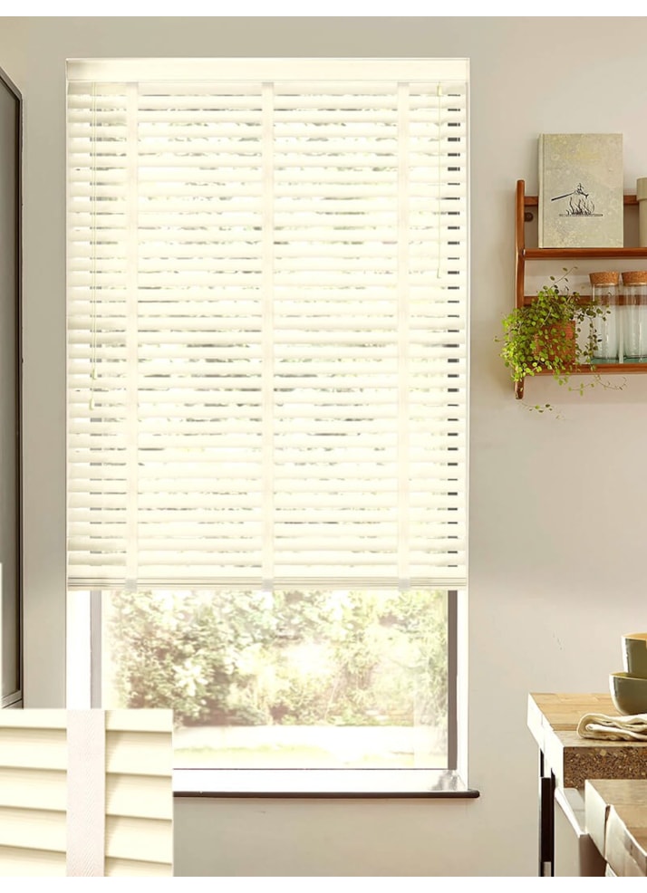 Soft Cream Wood Grain Faux Wood Venetian Blind With Tapes