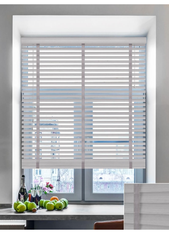 Soft Grey Wood Grain Faux Wood Venetian Blind With Tapes