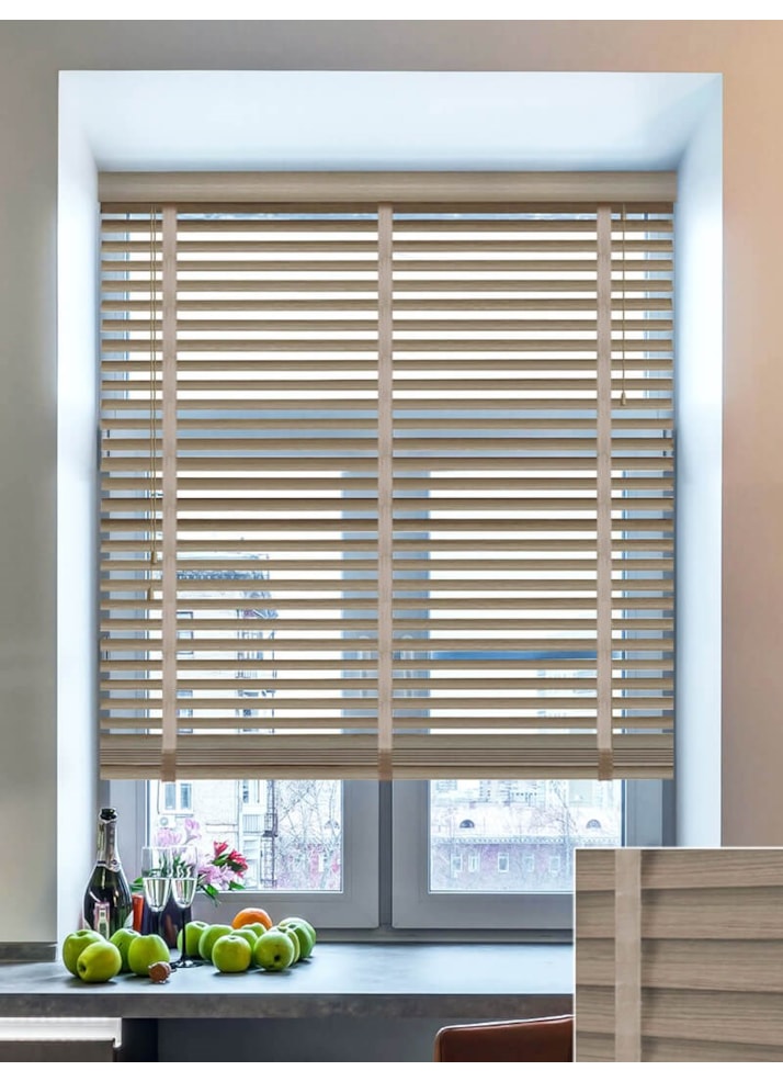 Warm Grey Wood Grain Faux Wood Venetian Blind With Tapes