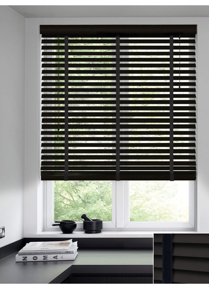 Caviar Black Real Wood Venetian Blind With Tapes