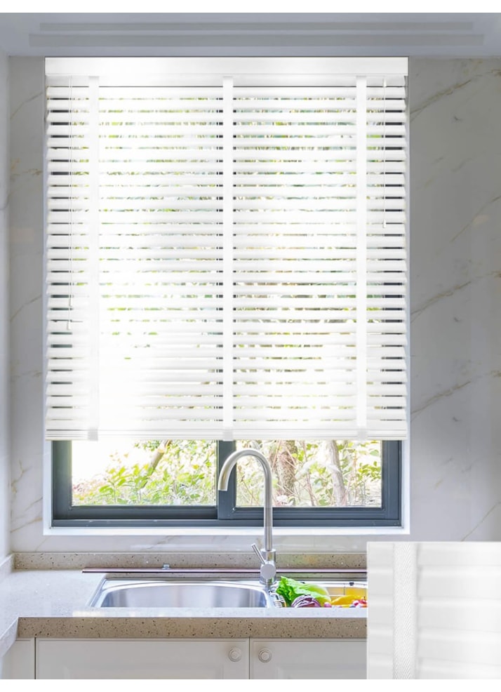 Gloss Lily White Real Wood Venetian Blind With Tapes