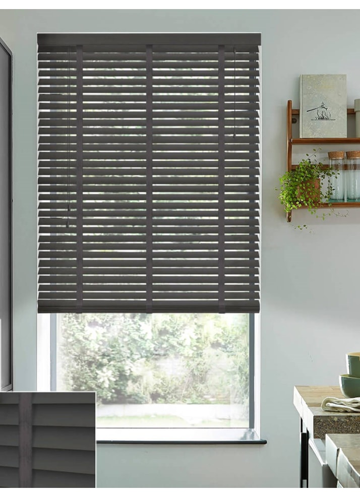 Anthracite Grey Real Wood Venetian Blind With Tapes