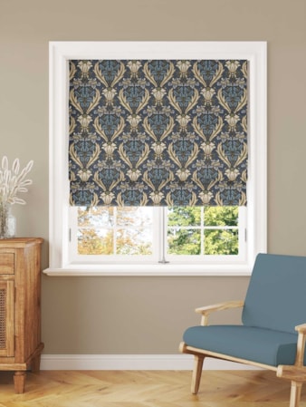 Acanthus Navy Cotton Roman Blind