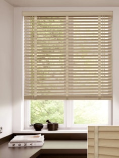 Greige 50mm Faux Wood Venetian Blind With Tapes