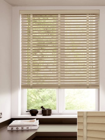 Greige 50mm Faux Wood Venetian Blind With Tapes