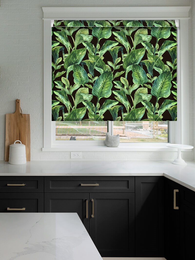 Jungle Leaves Night Floral Grip Fit Roller Blind