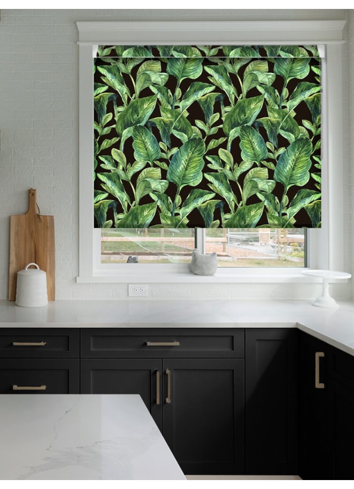 Jungle Leaves Night Floral Grip Fit Roller Blind