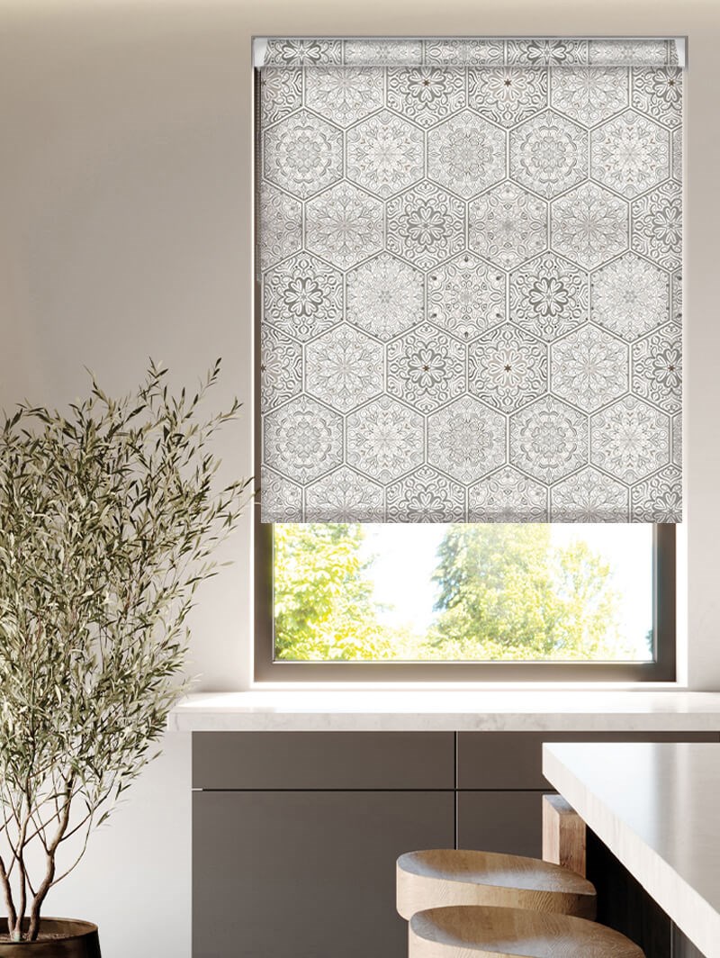 Moroccan Tile Grey Grip Fit Roller Blind