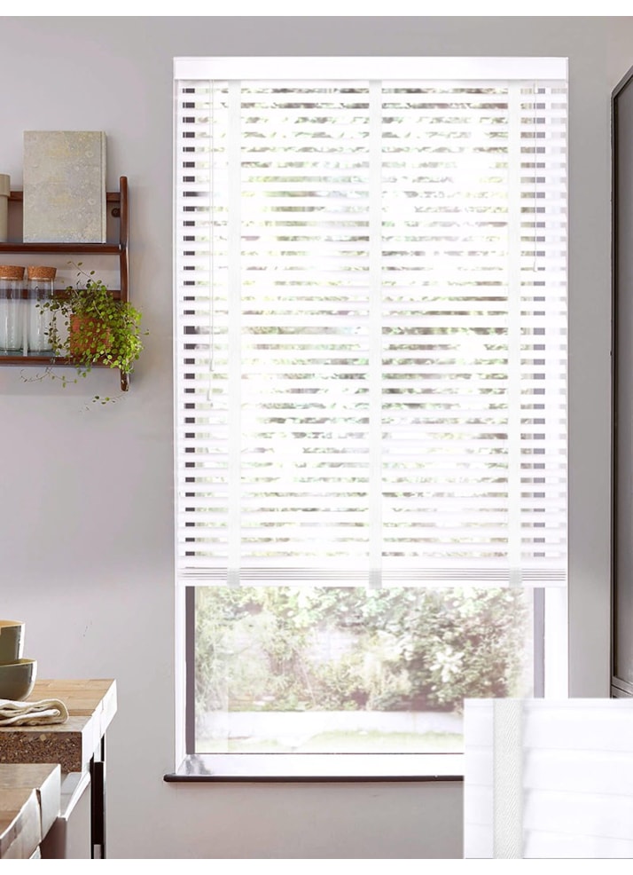 High Gloss White 50mm Faux Wood Venetian Blind With Tapes