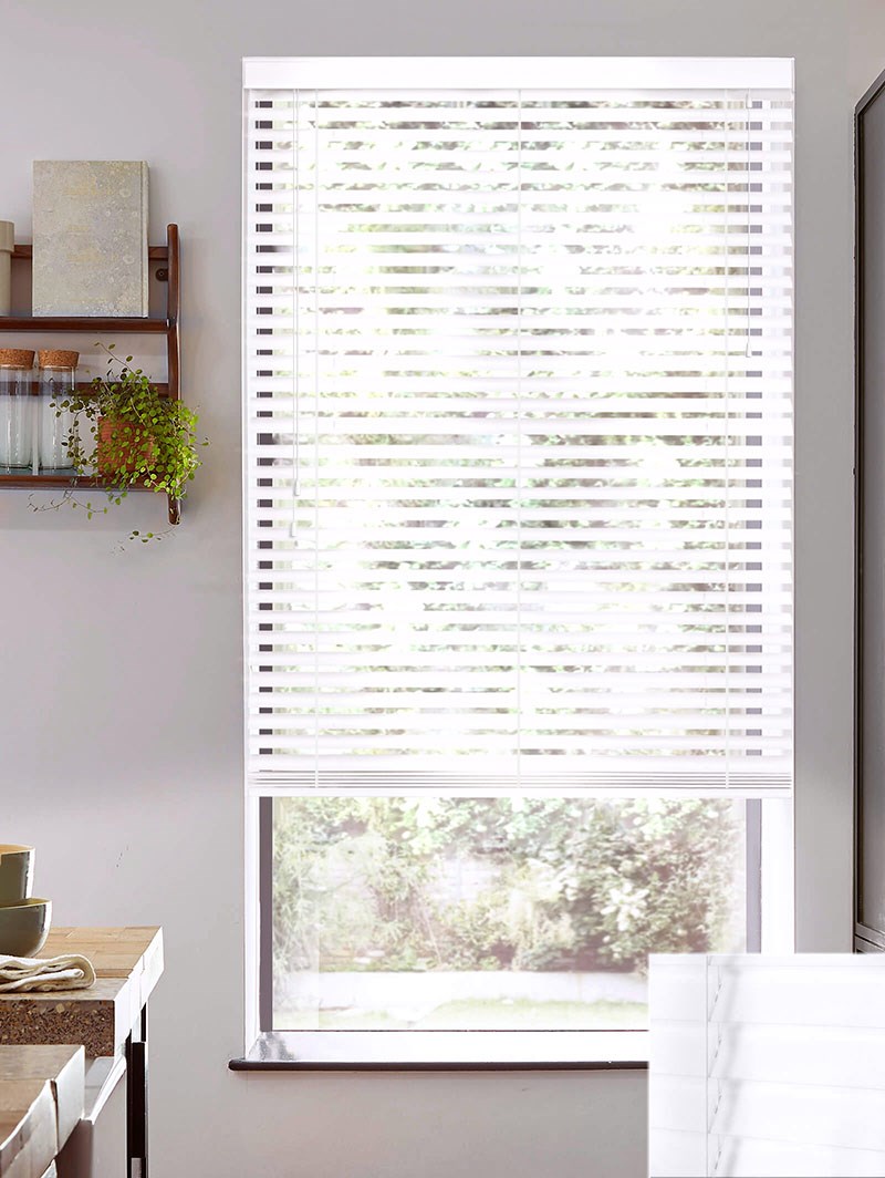 High Gloss White 50mm Faux Wood Venetian Blind