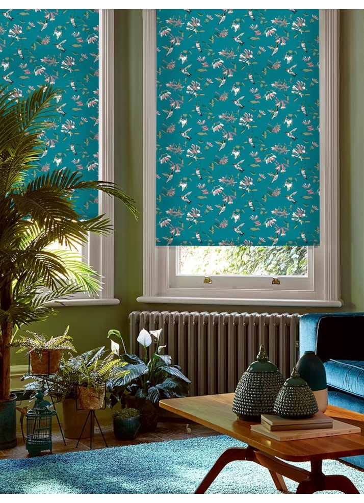 Hummingbird Teal Roller Blind by Lorna Syson