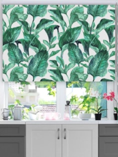 Jungle Leaves Aqua Floral Roller Blind