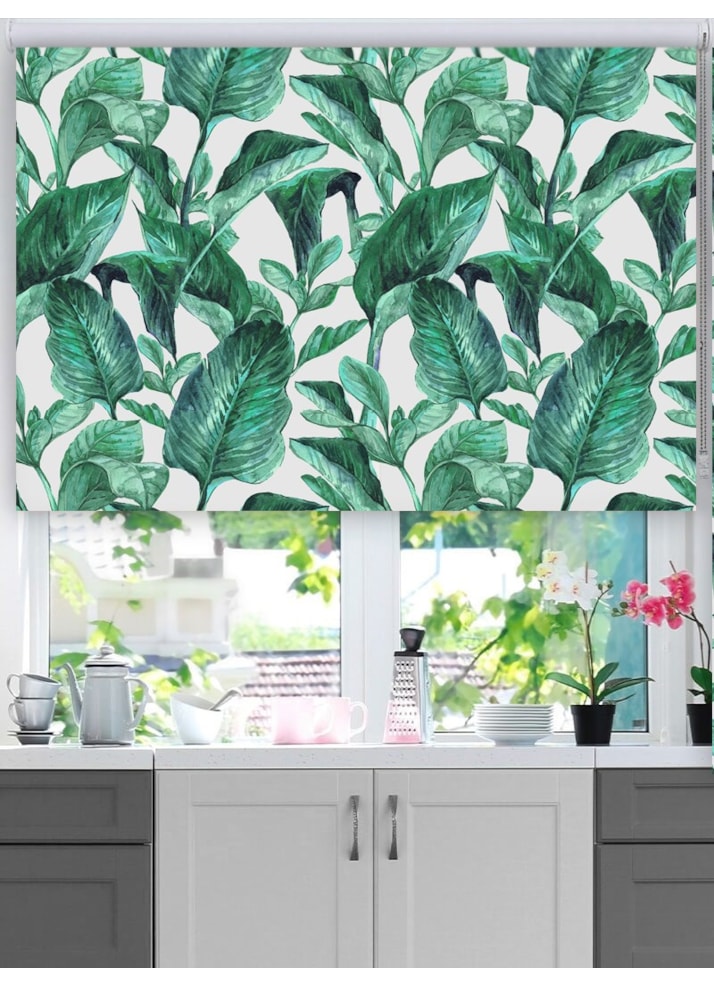 Jungle Leaves Aqua Floral Roller Blind