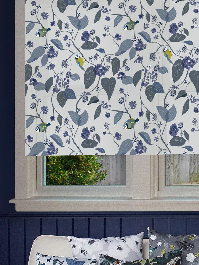 Spring Ivy Blue Roller Blind by Lorna Syson