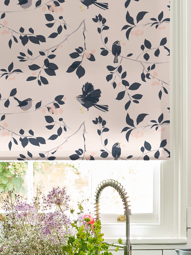 Wren and Cherry Roller Blind by Lorna Syson