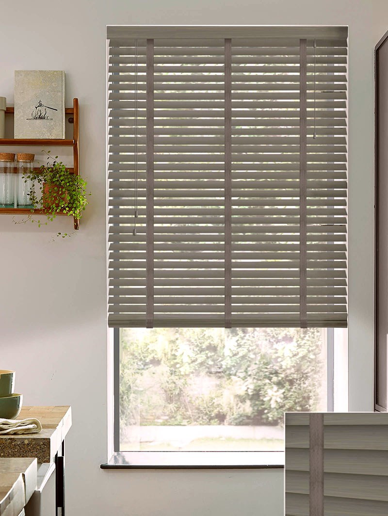 Monsoon 50mm Woodgrain Faux Wood Venetian Blind With Gunmetal Tapes