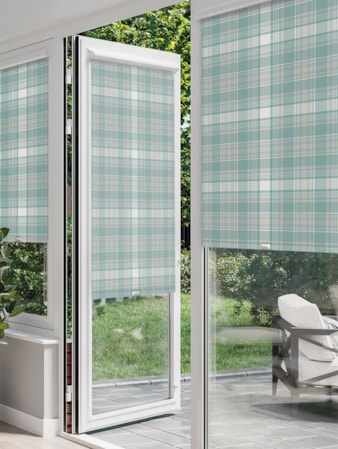 Wallace Check Soft Blue Perfect Fit Roller Blind