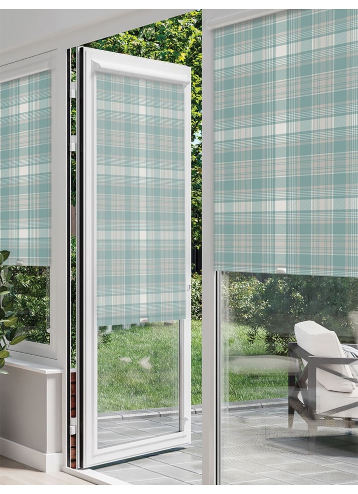 Wallace Check Soft Blue Perfect Fit Roller Blind