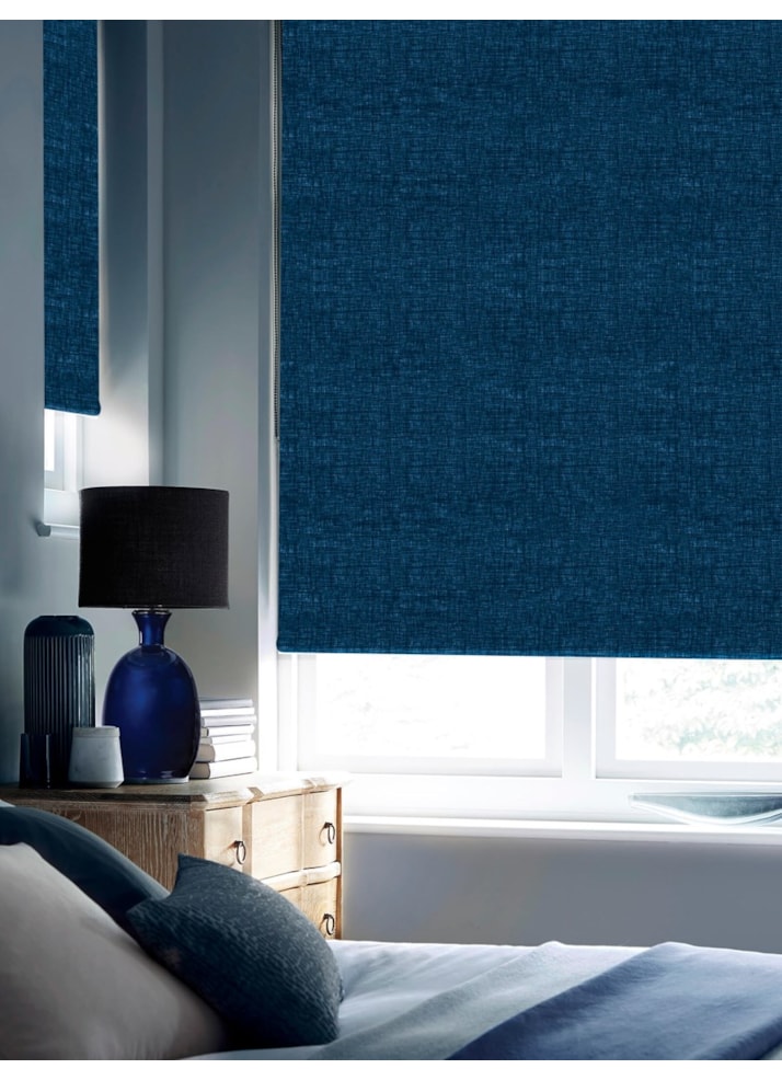 Linen Navy Blue Blackout Thermal Roller Blind