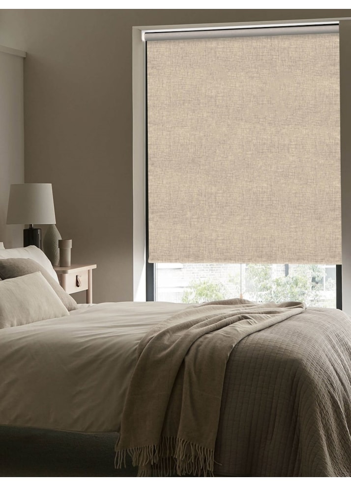 Linen Beige Blackout Cordless Spring Loaded Roller Blind