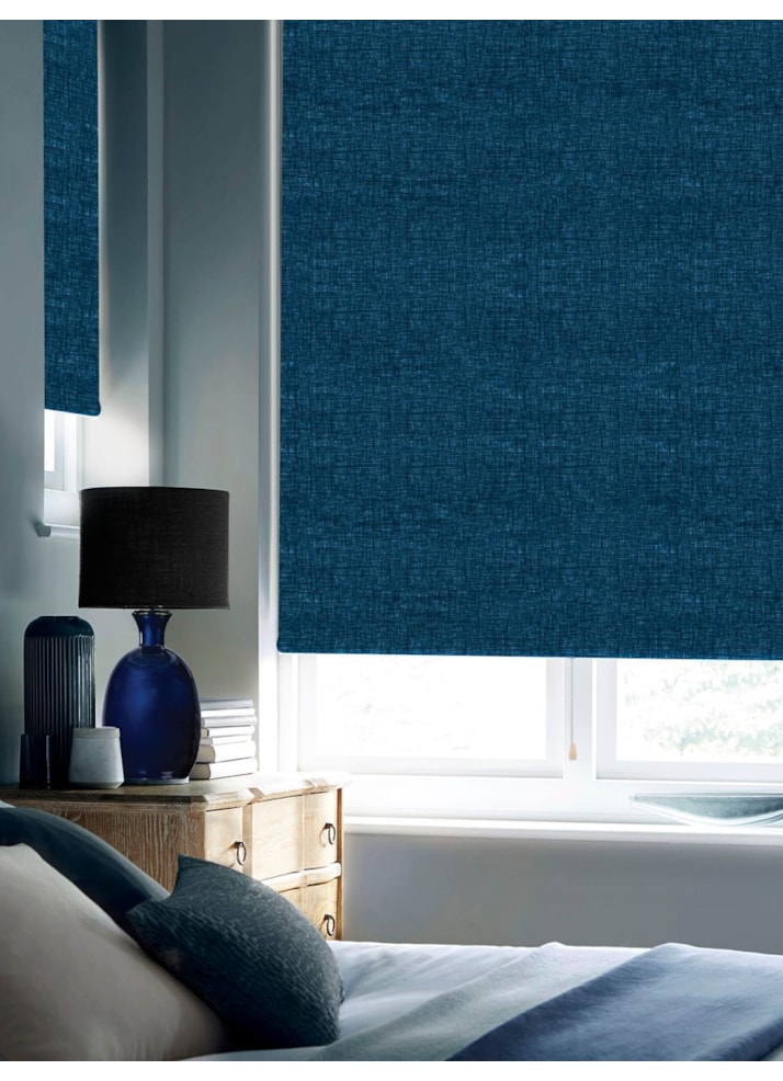 Linen Navy Blue Blackout Cordless Spring Loaded Roller Blind