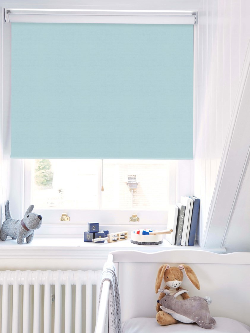 Pale Blue Premium Blackout Cordless Spring Loaded Roller Blind