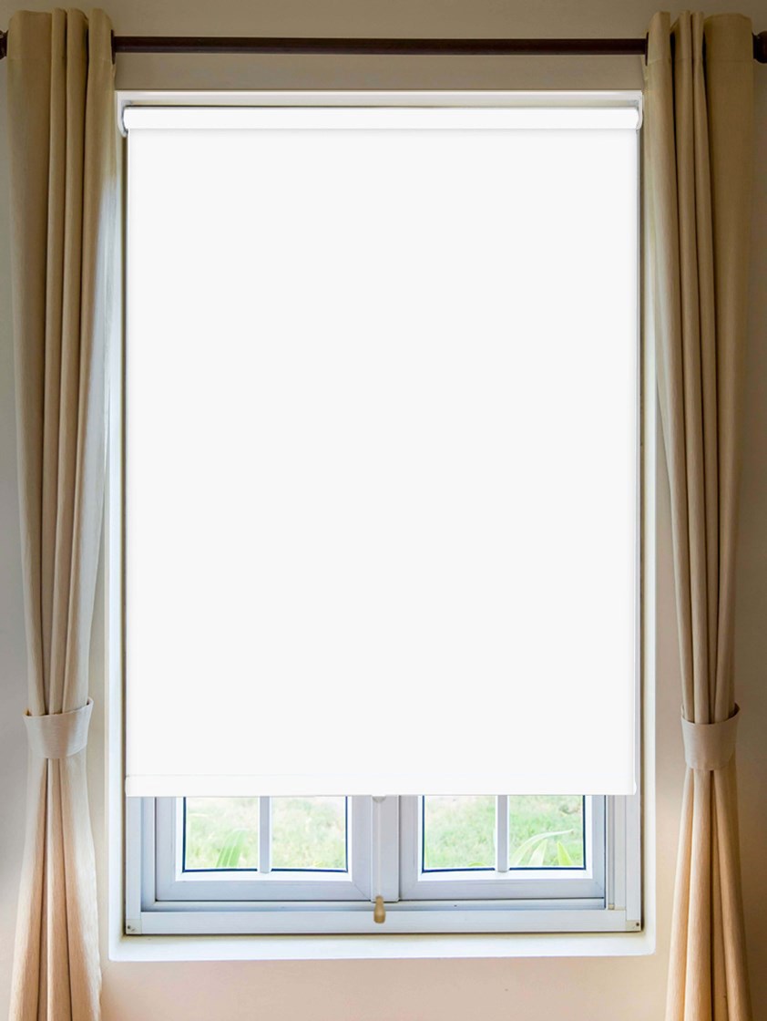 Bright White Blackout Cordless Spring Loaded Roller Blind