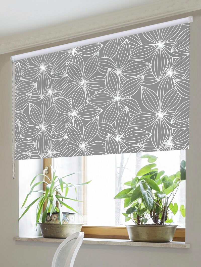 Starflower Mid Grey Floral Roller Blind