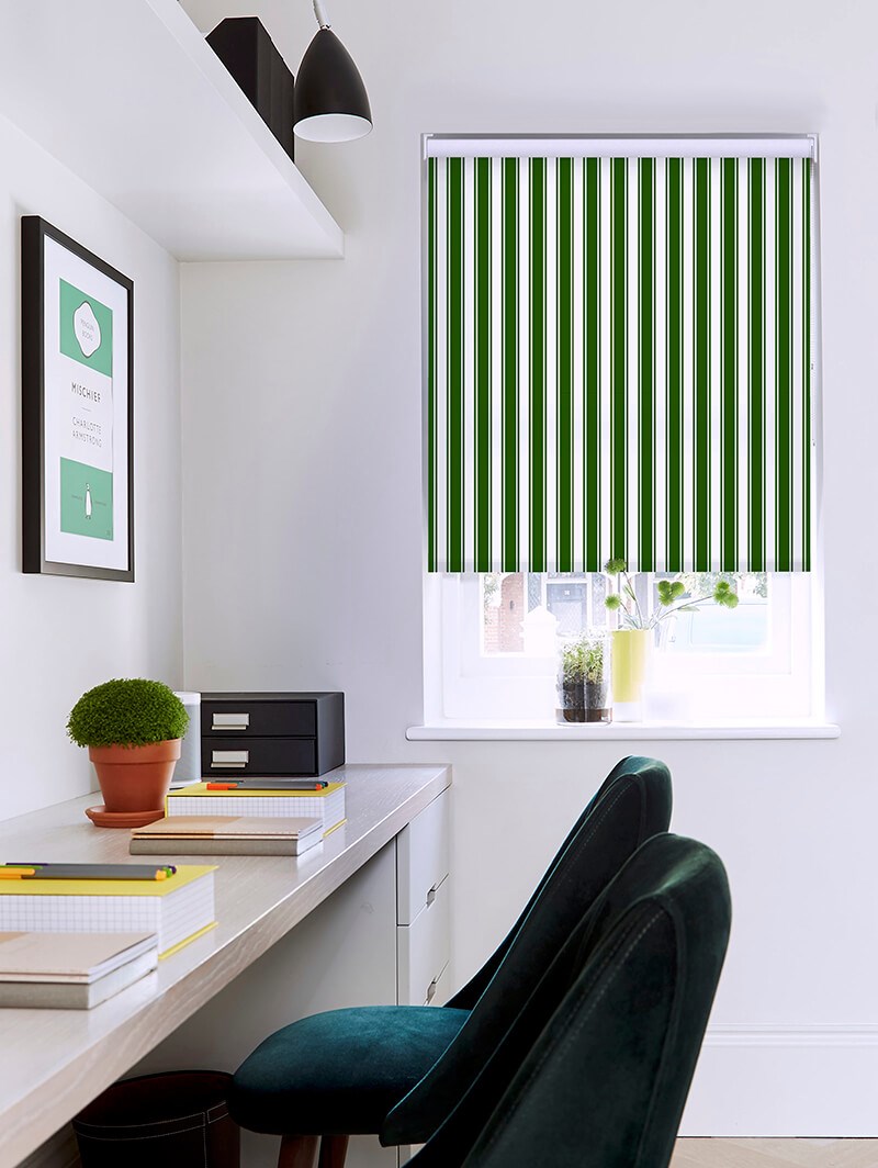 Ticking Stripe Green Roller Blind