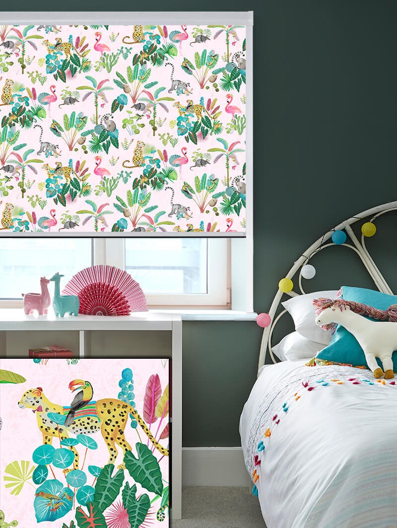 Jungle Jamboree Blush Total Blackout Roller Blind