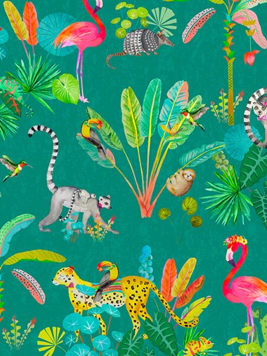 Jungle Jamboree Aqua Cordless Spring Loaded Roller Blind