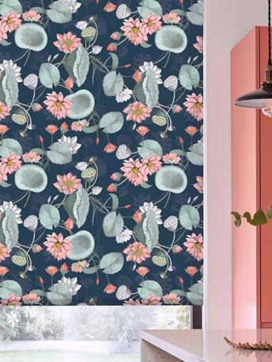 Sacred Lotus Marine Floral Roller Blind by Boon & Blake